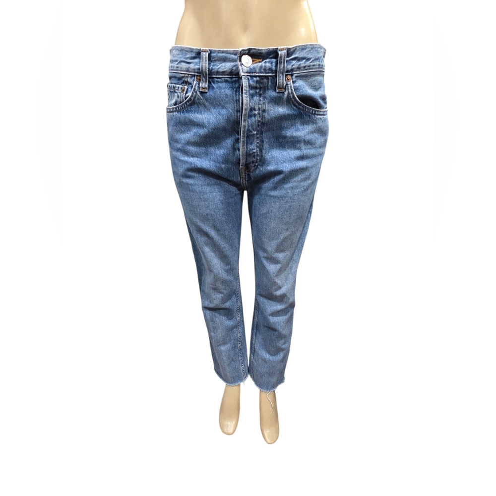 Re/Done Originals High Rise Ankle Crop Denim Jeans Sz 28 Made in USA‎ Frayed